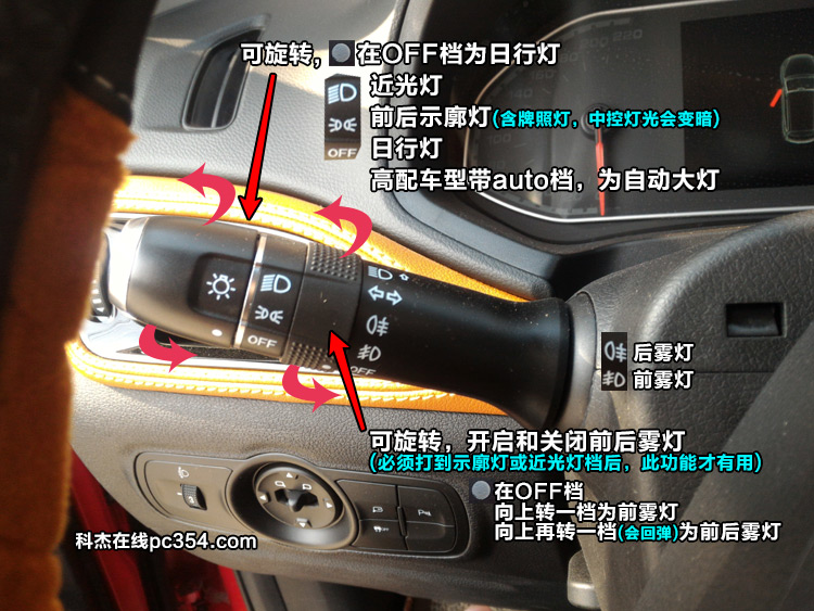 瑞虎7如何開啟近光燈和霧燈演示圖